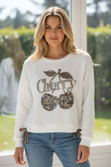 🍒 Sweat Cherry Détail Léopard Blanc