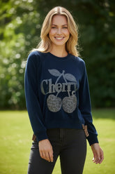 🍒 Sweat Cherry Détail Léopard Bleu marine
