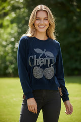 🍒 Sweat Cherry Détail Léopard Bleu marine