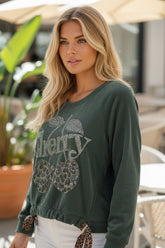 🍒 Sweat Cherry Détail Léopard Kaki