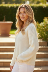 Pull à col V doux et chaud Blanc