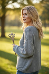 Pull à col V doux et chaud Gris