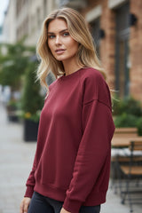 Sweat col rond à manches longues bordeaux