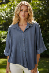 Chemise fluide boutonnée bleue