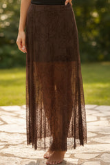 Ensemble deux pièces : haut manches longues + jupe longue Marron