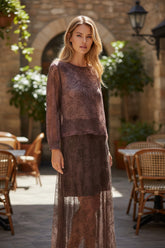 Ensemble deux pièces : haut manches longues + jupe longue Marron