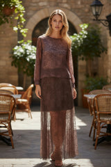 Ensemble deux pièces : haut manches longues + jupe longue Marron