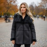 🖤 Élégance Noire – Veste Conbipel en peau retournée