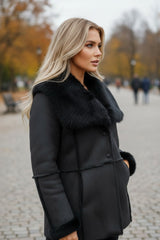 🖤 Élégance Noire – Veste Conbipel en peau retournée