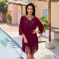 ✨ BOHEMIAN GLOW – The red wine flowing dress with refined crochet details