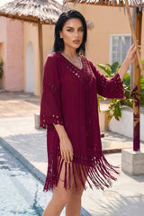 ✨ BOHEMIAN GLOW – The red wine flowing dress with refined crochet details