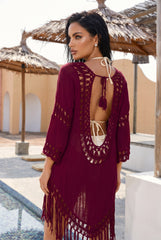 ✨ BOHEMIAN GLOW – The red wine flowing dress with refined crochet details