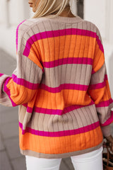 Cardigan ample rayé orange à épaules tombantes et color block-A WOMAN WE LOVE