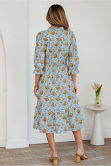 Robe longue marron à imprimé floral