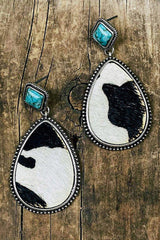 Boucles d'oreilles pendantes turquoise à imprimé vache noire-A WOMAN WE LOVE