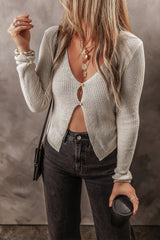 Cardigan sliced buttoned cutting slim cup with v -neck collar