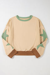 Parchment Star Oversized Sweatshirt with Exposed Seams and Patchwork