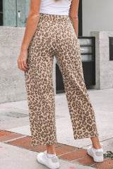 Jean ample droit beige imprimé léopard