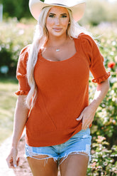 Square collar top and sleeve in textured knitting gold flame