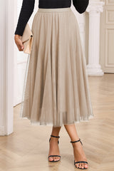 Jupe midi abricot évasée en tulle superposé avec doublure