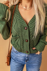 Cardigan texturé vert avec poches avant et boutons-A WOMAN WE LOVE
