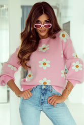 Pink floral drop shoulder sweater
