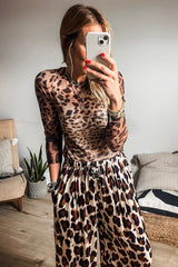 Haut Slim Leopard Brown con mangas largas *