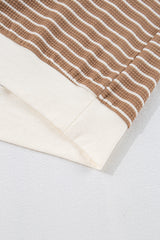 Haut à manches longues et col rond texturé kaki à rayures et bords patchés