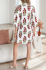 Robe courte ample blanche à imprimé floral