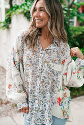 Chemise ample boutonnée à manches évêque florales Boho violettes *-A WOMAN WE LOVE