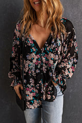 Blouse noire en mousseline à imprimé fleurs sauvages-A WOMAN WE LOVE