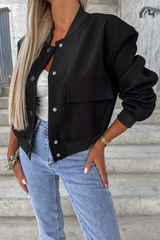 Baseball collar black jacket with large pockets