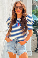 Bleuly striped puffy and graphics t-shirt with blue stripes