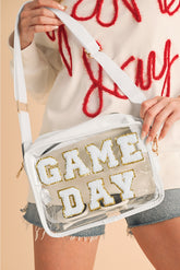 Sac transparent GAME DAY à lettres chenille pailletées et sangle réglable