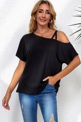 Asymmetrical black t-shirt crossed with a shoulder