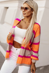 Cardigan ample rayé orange à épaules tombantes et color block-A WOMAN WE LOVE