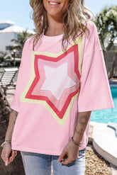 T-shirt oversize rose clair à manches mi-longues *