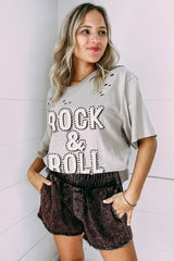 Aged Gray Vintage Gray T-shirt with Rock & Roll graphics