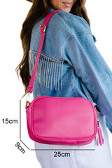 Sac à main compact rose fuchsia en simili cuir avec pompon