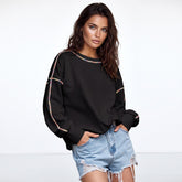 Black Drop Shoulder Sweatshirt with Contrast Rainbow Trim