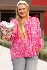 Chemisier imprimé floral à manches bouffantes et col en V de grande taille violet-A WOMAN WE LOVE