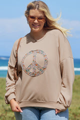 Sudadera de tela de esponja con flavos con un tamaño pálido y gran de color caqui floral