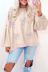 Oversized sweatshirt with lantern sleeves and parchment embroidered bow