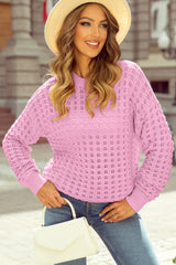 Pink shoulder sweater falling in crochet knitting