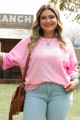 Camiseta rosa rayada Patchwork grande *