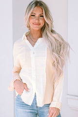 Chemise texturée kaki color block boutonnée à ourlet brut-A WOMAN WE LOVE