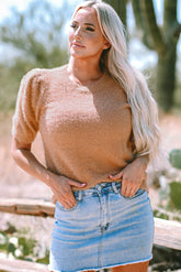 Light sleeve plush sweater light French beige