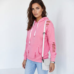 Sudadera con capucha desgarrada con bolsillo canguro