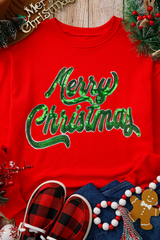 Red-collar-red and drooping shoulder sweatshirts Merry Christmas