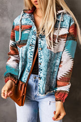 Multicolored denim jacket with aztec print *